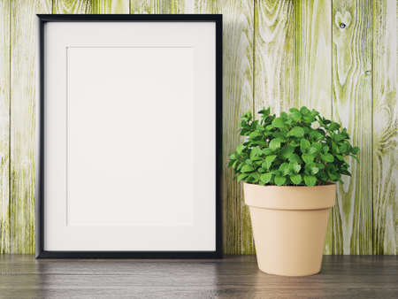 Empty modern style frame on composition wall as concept