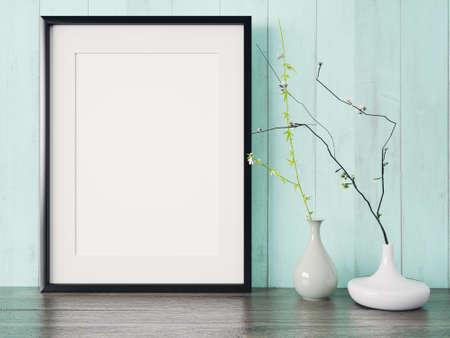 Empty modern style frame on composition wall as conceptの写真素材