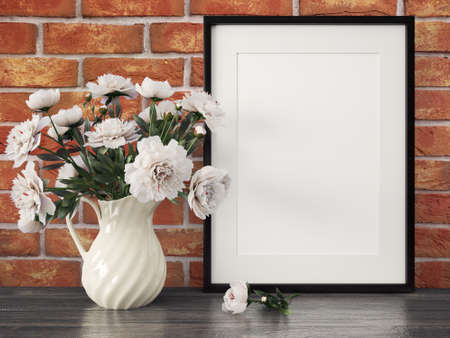 Empty modern style frame on composition wall as conceptの写真素材