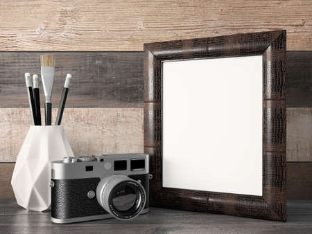 Empty modern style frame on composition wall as conceptの写真素材