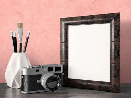 Empty modern style frame on composition wall as conceptの写真素材