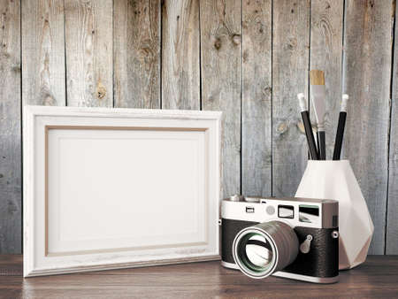 Empty modern style frame on composition wall as conceptの写真素材