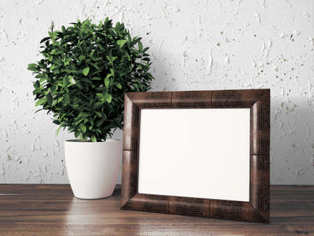 Empty modern style frame on composition wall as concept