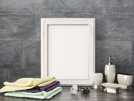 Empty modern style frame on composition wall as concept