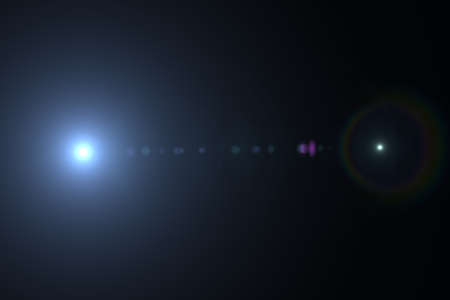 Lens flare effect in space 3D render