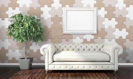 Bright interior with frame in a modern style . 3D renderの写真素材