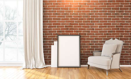 Bright interior with frame in a modern style . 3D renderの写真素材