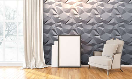 Bright interior with frame in a modern style . 3D renderの写真素材