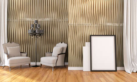 Bright interior with frame in a modern style . 3D render