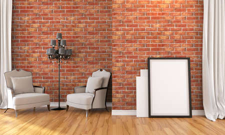 Bright interior with frame in a modern style . 3D renderの写真素材