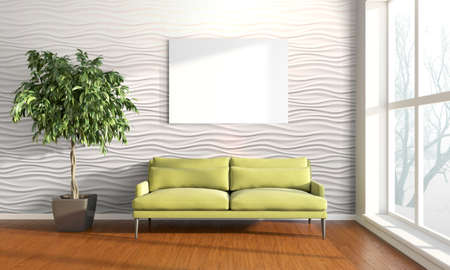 Bright interior with frame in a modern style . 3D render