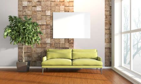 Bright interior with frame in a modern style . 3D render