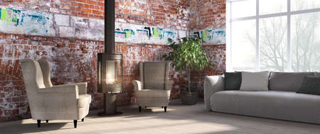 Bright interior in a modern style . 3D render