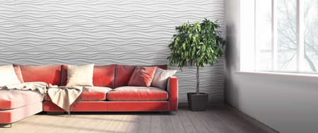 Bright interior in a modern style . 3D renderの写真素材