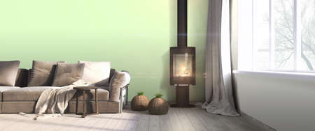 Bright interior in a modern style . 3D renderの写真素材