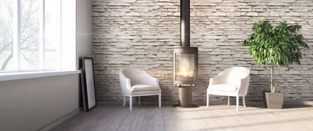 Bright interior in a modern style . 3D renderの写真素材