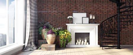 Bright interior in a modern style . 3D renderの写真素材