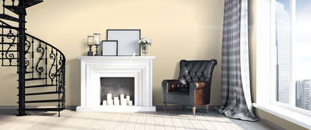 Bright interior in a modern style . 3D renderの写真素材