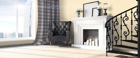 Bright interior in a modern style . 3D renderの写真素材