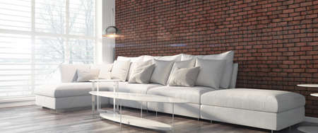 Bright interior with sofa in a modern style . 3D renderの写真素材