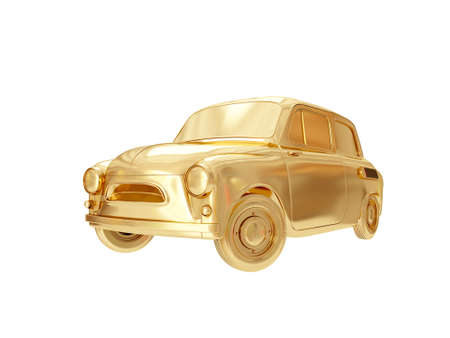 Golden car in retro styles. 3D renderingの写真素材