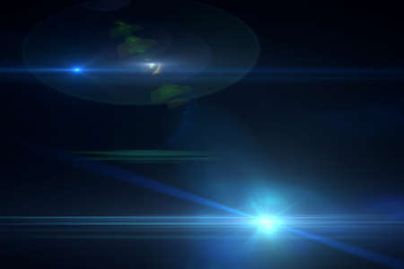 Lens flare effect in space 3D render