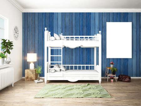 Bright interior with bed in a modern style . 3D rendering