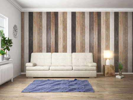Bright interior with sofa in a modern style . 3D rendering