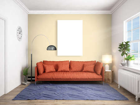 Bright interior with sofa in a modern style . 3D renderingの写真素材