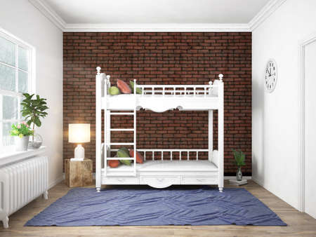 Bright interior with bed in a modern style . 3D rendering