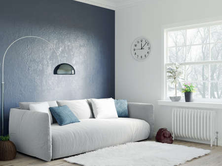 Bright interior in a modern style . 3D rendering