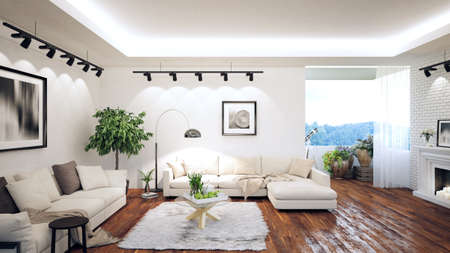 Bright interior in a modern style . 3D renderingの写真素材