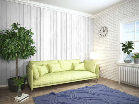 Bright interior with sofa in a modern style . 3D renderingの写真素材