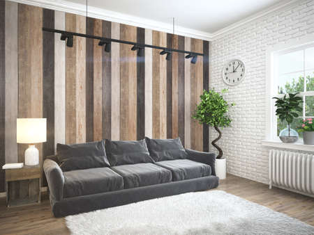 Bright interior with sofa in a modern style . 3D rendering