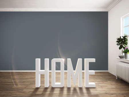 Bright interior with the word home . 3D renderingの写真素材