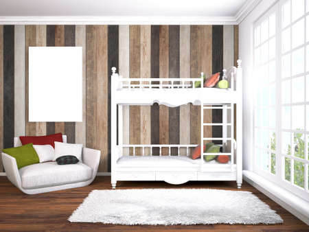 Bright interior with empty frame. 3D rendering