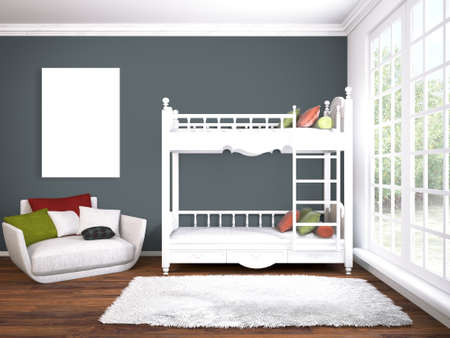 Bright interior with empty frame. 3D renderingの写真素材