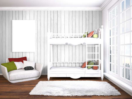 Bright interior with empty frame. 3D renderingの写真素材