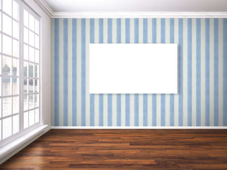 Bright interior with empty frame. 3D renderingの写真素材