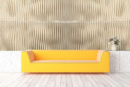 Beautiful modern interior with sofa. 3D rendering