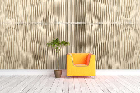 Beautiful modern interior with armchair. 3D rendering