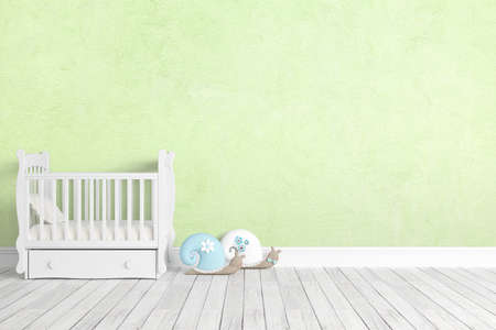 Beautiful modern interior with cot. 3D renderingの写真素材