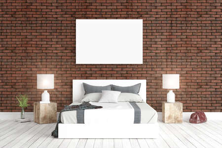 Beautiful modern interior with bed. 3D renderingの写真素材