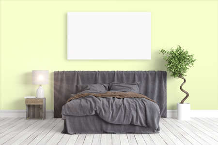 Beautiful modern interior with bed. 3D renderingの写真素材
