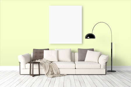 Beautiful modern interior with sofa. 3D rendering