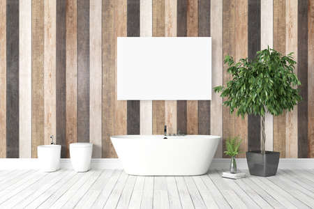 Beautiful modern interior with bath. 3D renderingの写真素材