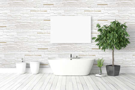 Beautiful modern interior with bath. 3D renderingの写真素材