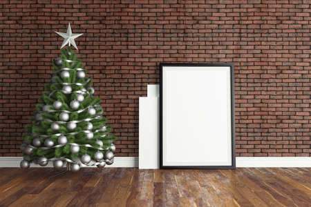 Beautiful modern interior with Christmas tree. 3D rendering