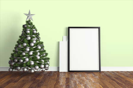 Beautiful modern interior with Christmas tree. 3D rendering