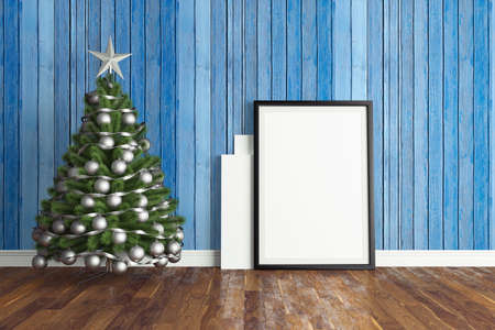 Beautiful modern interior with Christmas tree. 3D renderingの写真素材